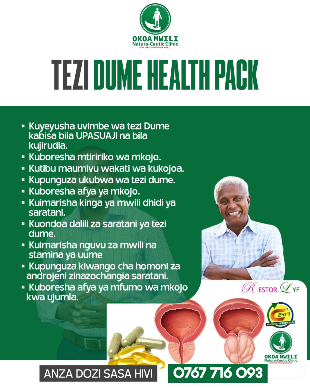Tezi Dume Health Pack-Pro (Kama Ipo Stage ya Mwisho au Ulishafanyiwa Upasuaji Ikajirudia); Dozi ya Mwezi 1 (Full Dose Miezi 3)